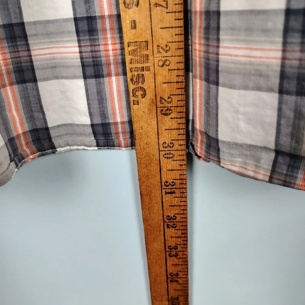 Banana Republic Mens XL Short Sleeve Plaid Shirt Grey Orange Cotton Dadcore